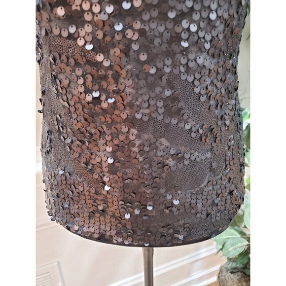 Black Gold Women Sequin Polyester Round Neck Short Sleeve Top Blouse Size Medium - Picture 3 of 11